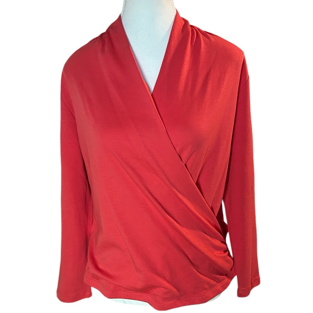 Maeve by Anthropology Coral Curran Faux Wrap Top